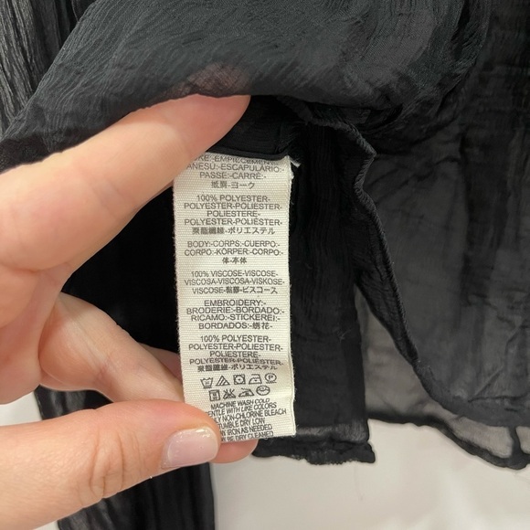 Free People Retro Femme Blouse Embroidered Beaded Black XS Sheer - Picture 13 of 14